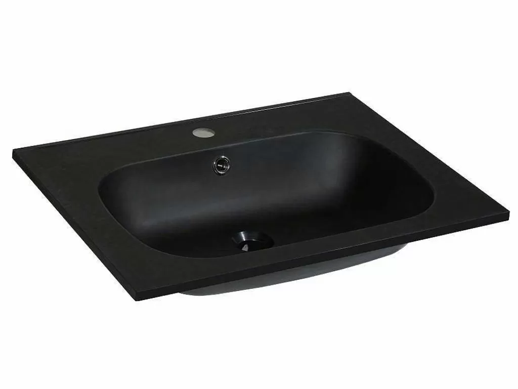 Lavatório*Shower & Design Lavatório De Encastrar Em Resina Efeito Pedra Preto C60 X L46 Cm - Okiwa