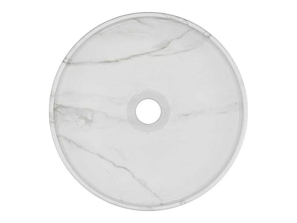 Lavatório*Shower & Design Lavatório De Pousar Redondo Branco Efeito Marmore Ceramica 36 Cm - Viamarba