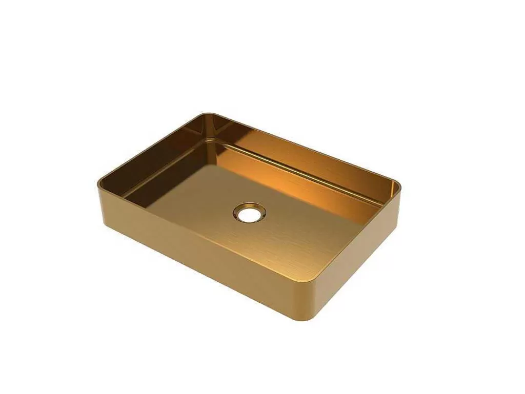 Lavatório*Shower & Design Lavatório De Pousar Retangular, Dourado Escovado, C50 X L35,2 Cm - Demarquy