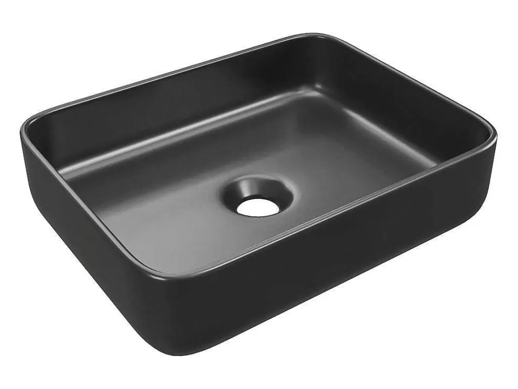 Lavatório*Shower & Design Lavatório De Pousar Retangular Em Ceramica Preto Fosco 50X30 Cm - Juniko Ii