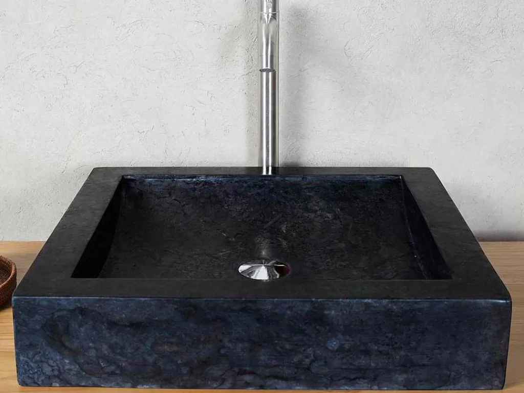 Lavatório*Shower & Design Lavatório De Pousar Retangular Em Marmore Preto 50 Cm - Sourgout