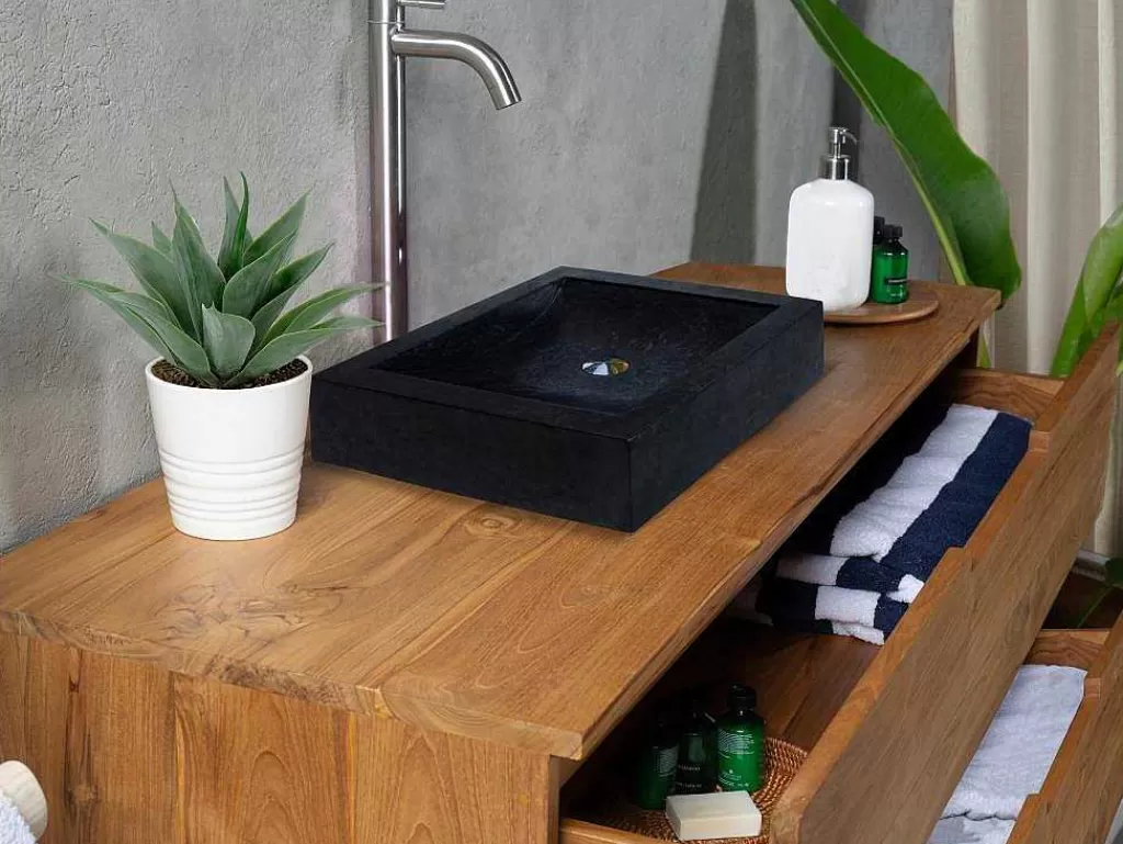Lavatório*Shower & Design Lavatório De Pousar Retangular Em Marmore Preto 50 Cm - Sourgout