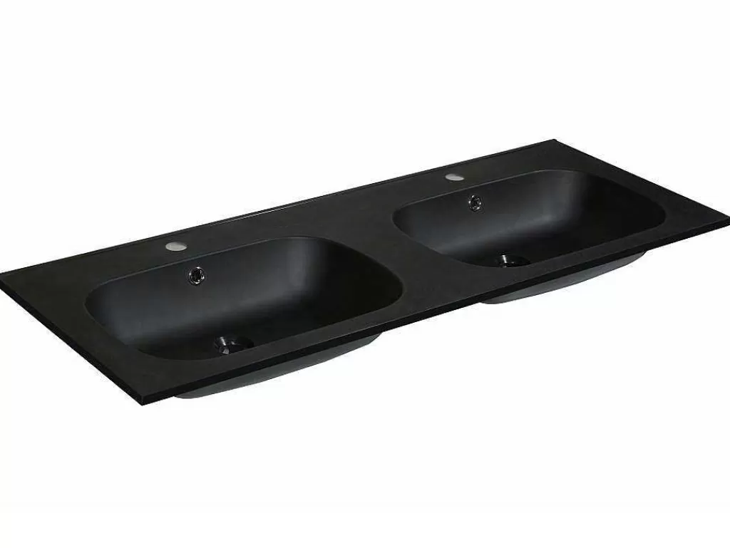 Lavatório*Shower & Design Lavatório Duplo De Encastrar Em Resina Efeito Pedra Preto C120 X L46 Cm - Atiwa