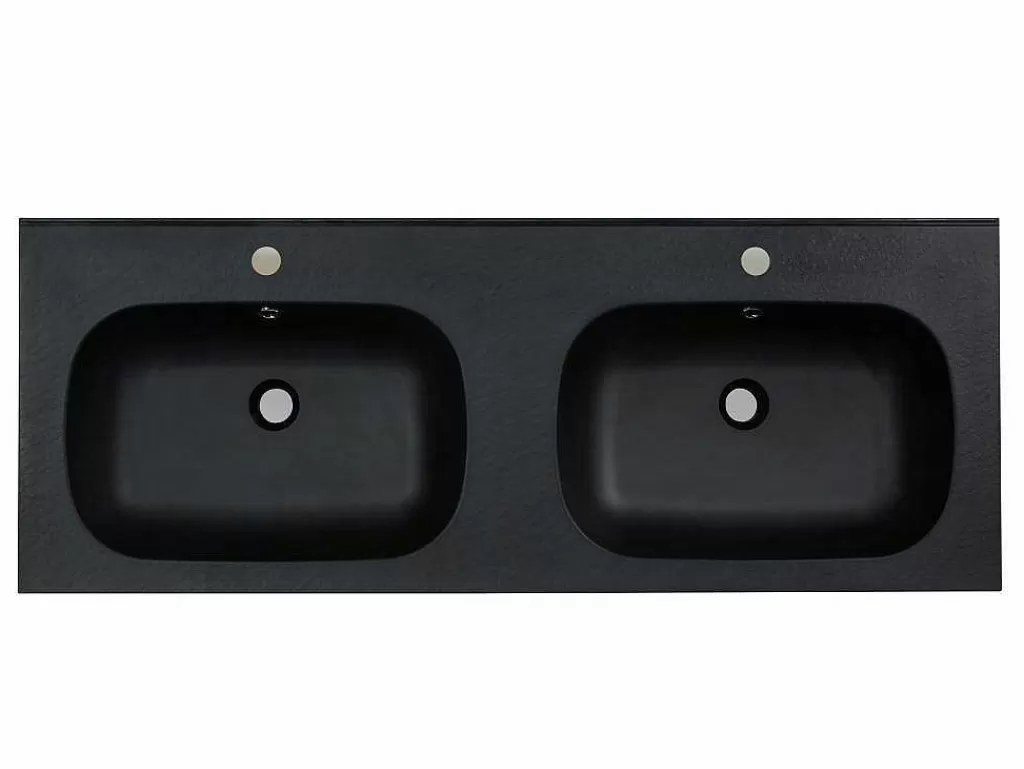 Lavatório*Shower & Design Lavatório Duplo De Encastrar Em Resina Efeito Pedra Preto C120 X L46 Cm - Atiwa