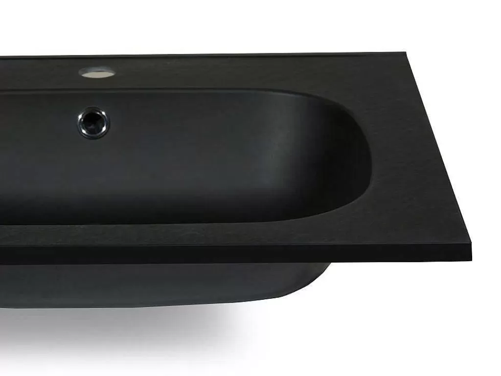 Lavatório*Shower & Design Lavatório Duplo De Encastrar Em Resina Efeito Pedra Preto C120 X L46 Cm - Atiwa