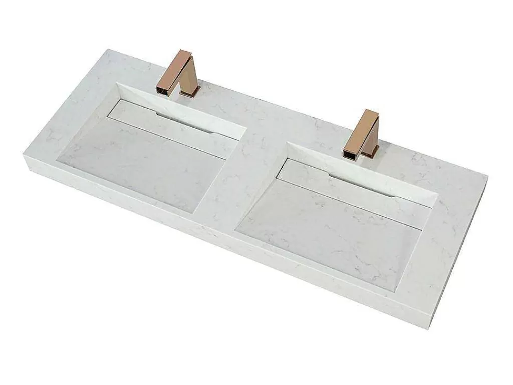 Lavatório*Shower & Design Lavatório Duplo Suspenso Em Superficie Solida Efeito Marmore Branco De C120,2 X L45,2 X A8 Cm - Kodiak