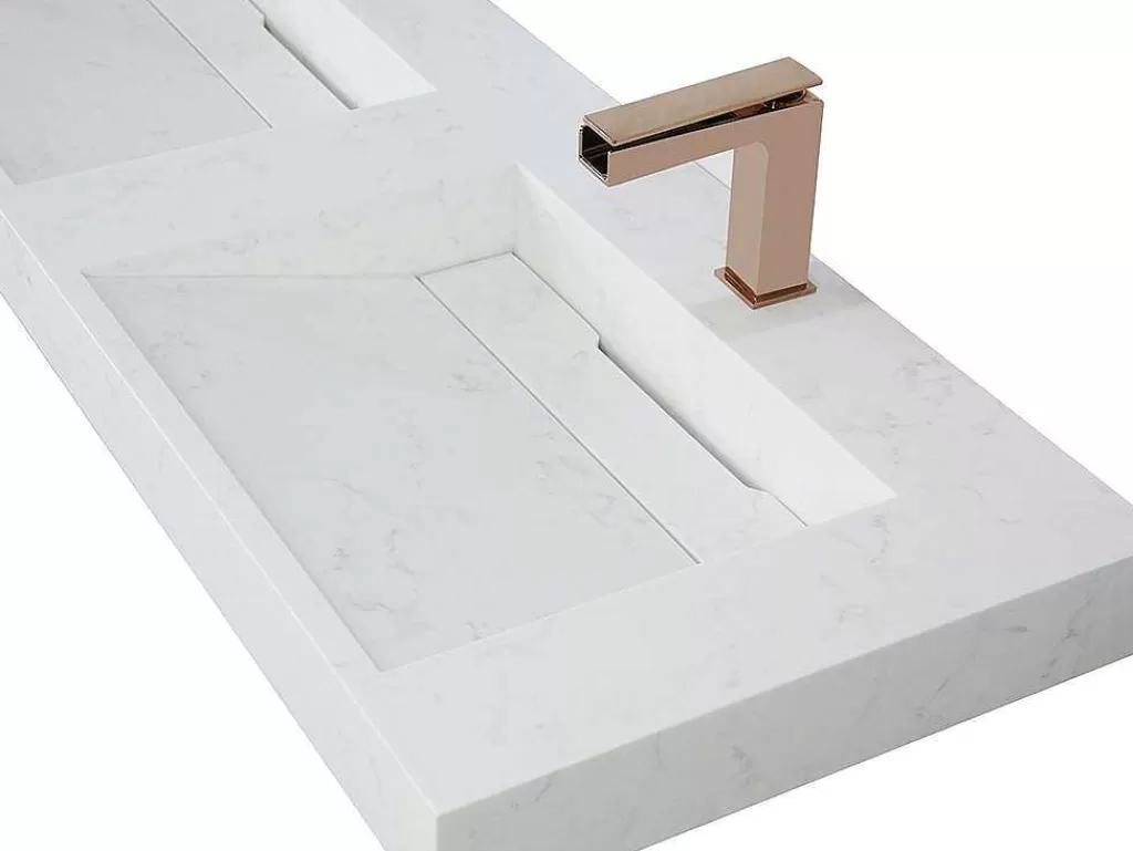 Lavatório*Shower & Design Lavatório Duplo Suspenso Em Superficie Solida Efeito Marmore Branco De C120,2 X L45,2 X A8 Cm - Kodiak