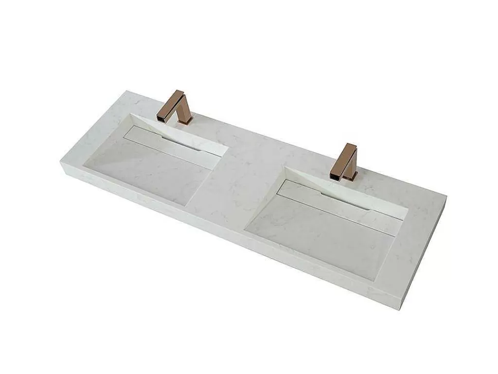 Lavatório*Shower & Design Lavatório Duplo Suspenso Em Superficie Solida Efeito Marmore Branco De C140,2 X L45,2 X A8 Cm - Kodiak