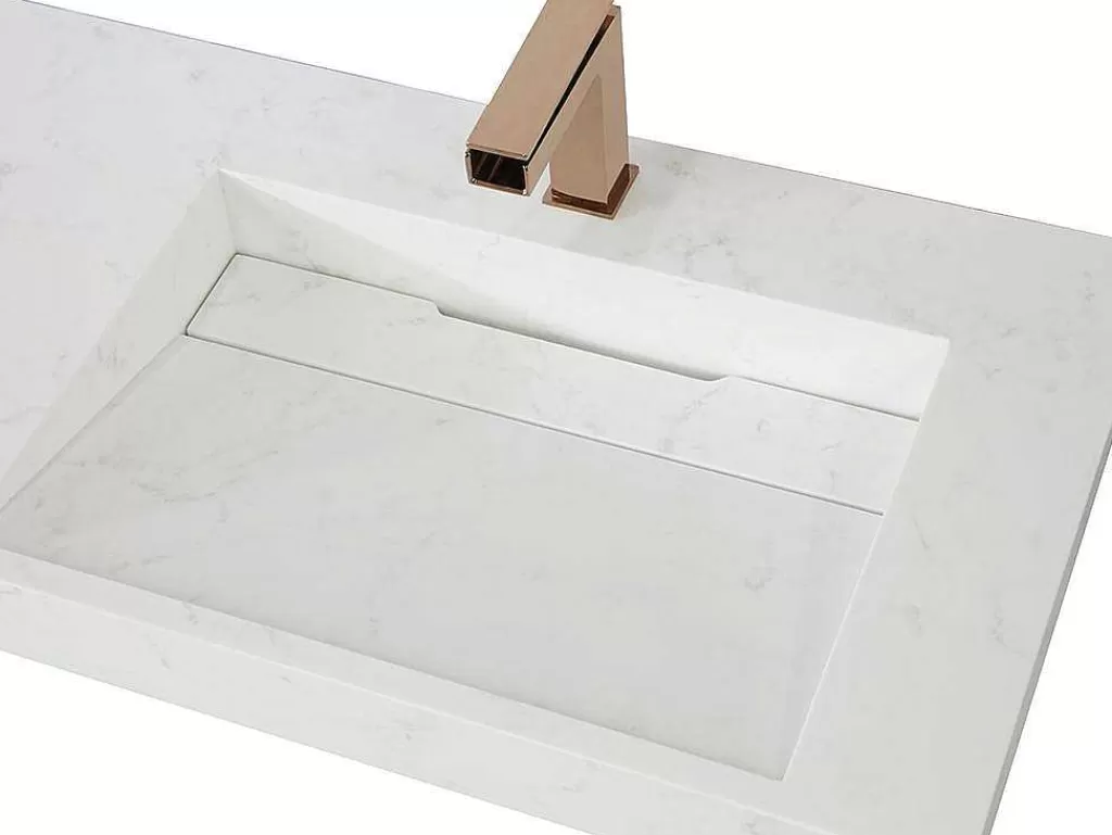 Lavatório*Shower & Design Lavatório Duplo Suspenso Em Superficie Solida Efeito Marmore Branco De C140,2 X L45,2 X A8 Cm - Kodiak
