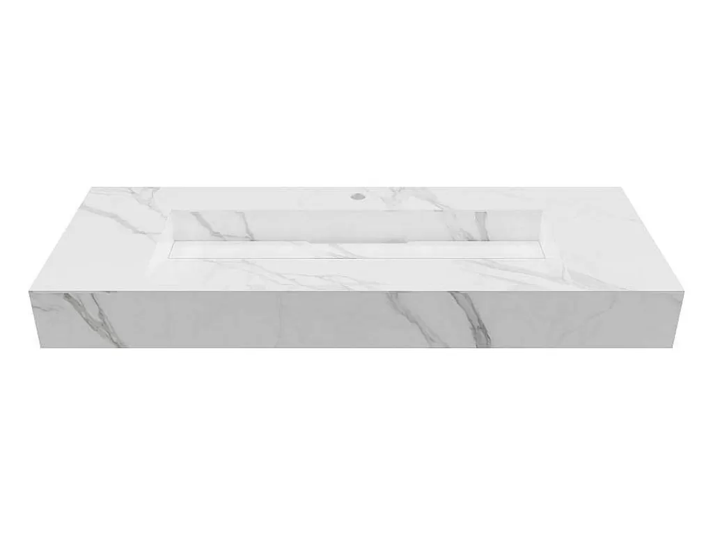 Lavatório*Shower & Design Lavatório Suspenso Em Superficie Solida Efeito Marmore Branco De C120,2 X L45,2 X A8 Cm - Takotna