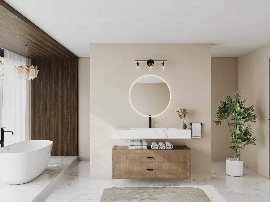 Lavatório*Shower & Design Lavatório Suspenso Em Superficie Solida Efeito Marmore Branco De C120,2 X L45,2 X A8 Cm - Takotna
