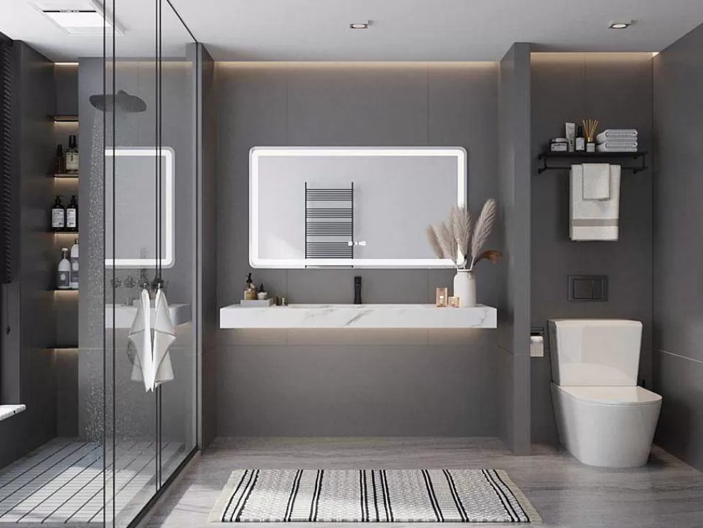 Lavatório*Shower & Design Lavatório Suspenso Em Superficie Solida Efeito Marmore Branco De C120,2 X L45,2 X A8 Cm - Takotna