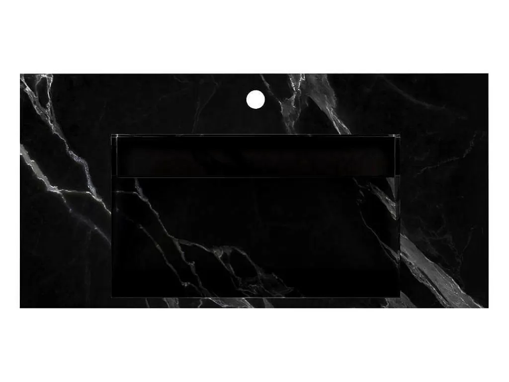 Lavatório*Shower & Design Lavatório Suspenso Em Superficie Solida Efeito Marmore Preto De C90,2 X L45,2 X A8 Cm - Takotna