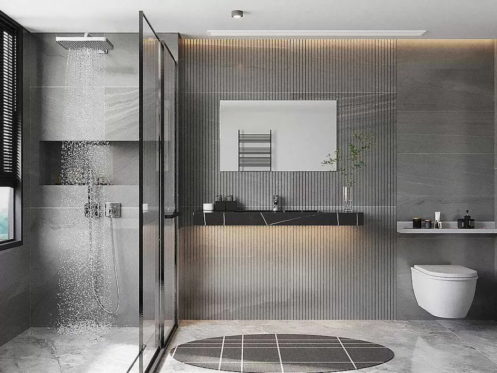Lavatório*Shower & Design Lavatório Suspenso Em Superficie Solida Efeito Marmore Preto De C90,2 X L45,2 X A8 Cm - Takotna