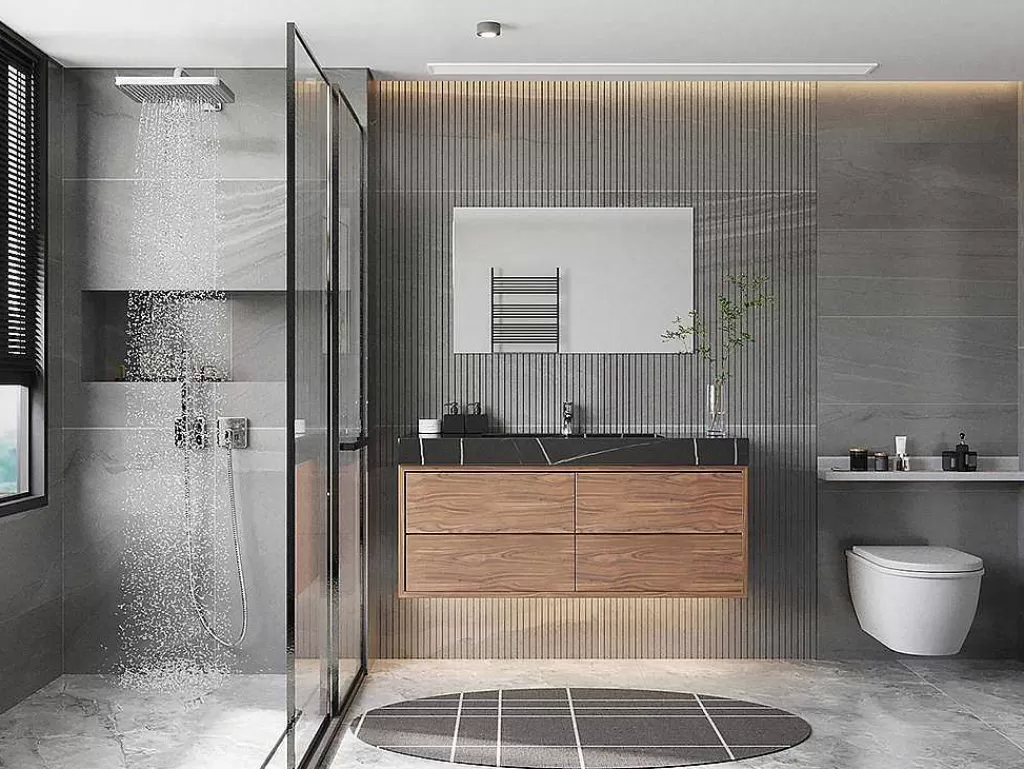 Lavatório*Shower & Design Lavatório Suspenso Em Superficie Solida Efeito Marmore Preto De C90,2 X L45,2 X A8 Cm - Takotna