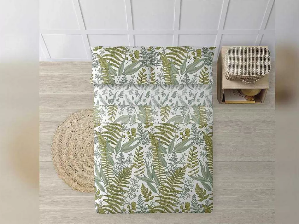 Roupa De Cama*Purline Lencol De Cima 100% Algodao Com Motivos Vegetais Verdes