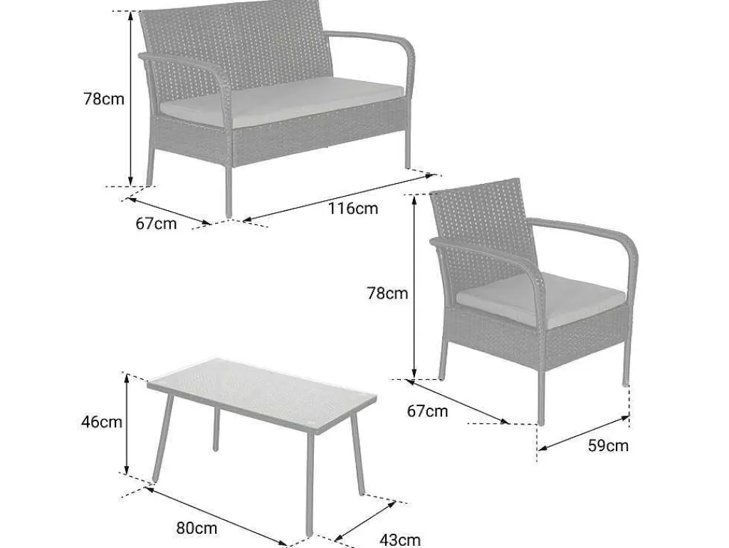 Conjunto Relax De Jardim*Happy Garden Lipari Mobiliário De Jardim Em Resina Tecida Castanha - 4 Lugares - Almofadas Creme