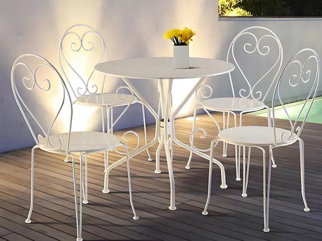 Conjunto Mesa E Cadeiras De Jardim*MYLIA Lote De 4 Cadeiras De Jardim Em Metal Estilo Ferro Forjado - Branco - Guermantes