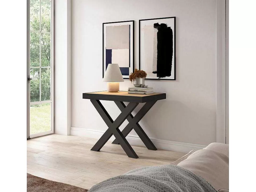 Mesa De Jantar*Skraut Home Mesa Consola Extensivel, 140, Para 6 Péssoas, Pés De Madeira, Carvahlo E Preto