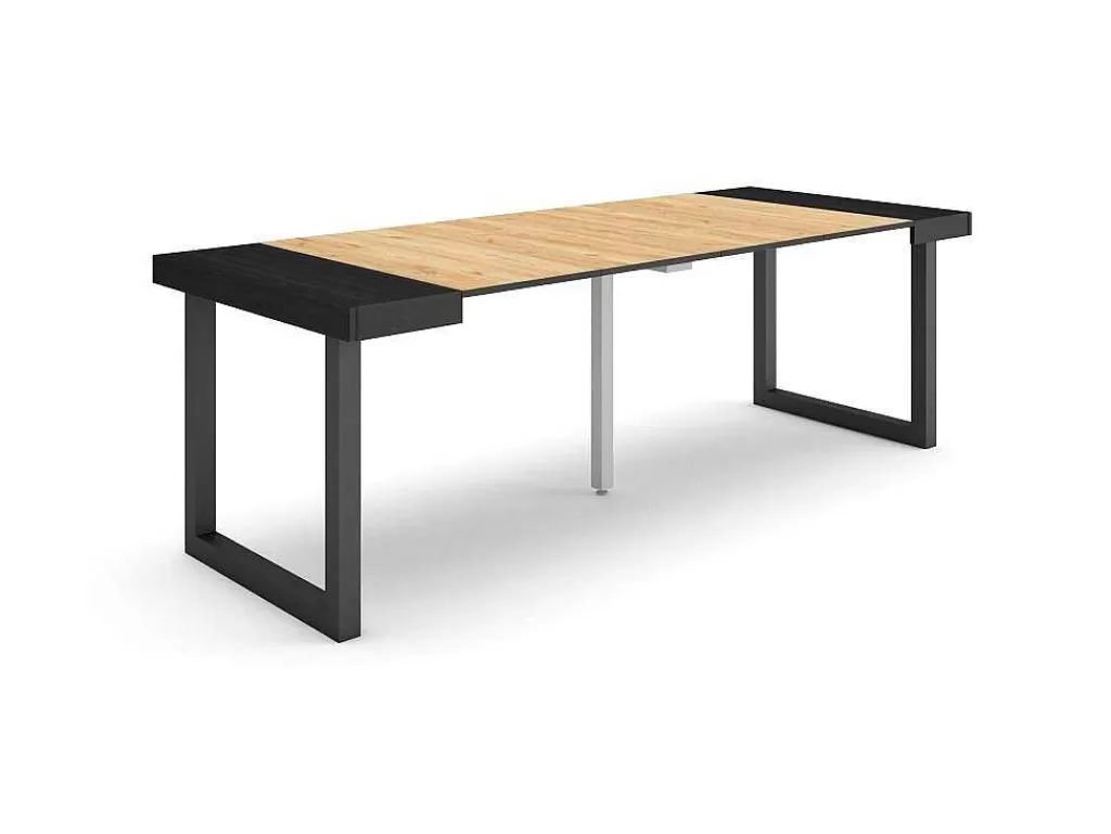 mesa_consola_extensivel_220_para_10_pssoas_ps_de_madeira_preto_e_carvahlo_1.webp Consola*Skraut Home Mesa Consola Extensivel, 220, Para 10 Péssoas, Pés De Madeira, Preto E Carvahlo