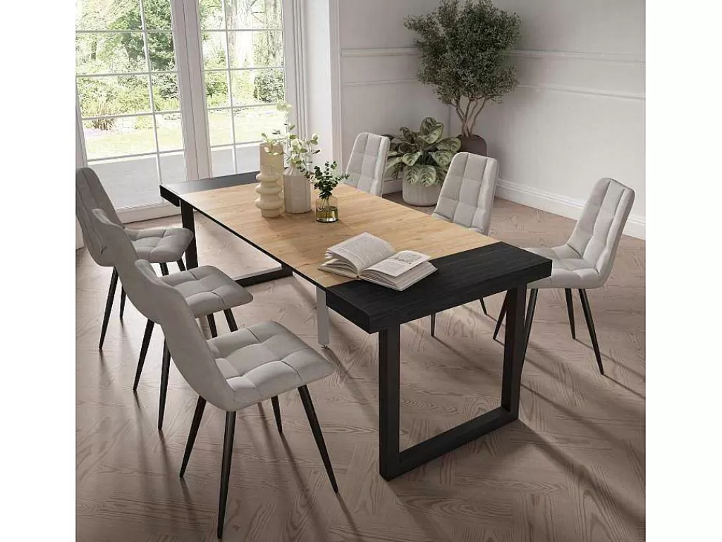 mesa_consola_extensivel_220_para_10_pssoas_ps_de_madeira_preto_e_carvahlo_2.webp Consola*Skraut Home Mesa Consola Extensivel, 220, Para 10 Péssoas, Pés De Madeira, Preto E Carvahlo