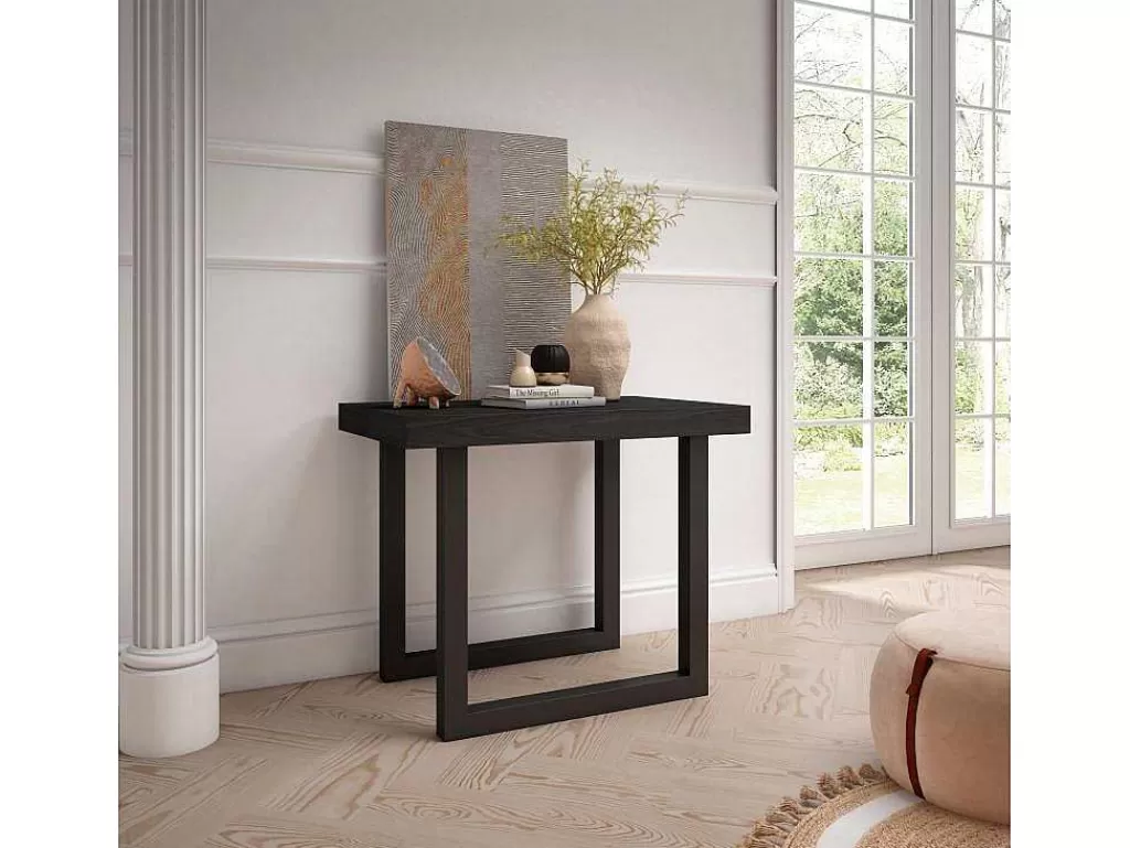 mesa_consola_extensivel_220_para_10_pssoas_ps_de_madeira_preto_e_carvahlo_3.webp Consola*Skraut Home Mesa Consola Extensivel, 220, Para 10 Péssoas, Pés De Madeira, Preto E Carvahlo