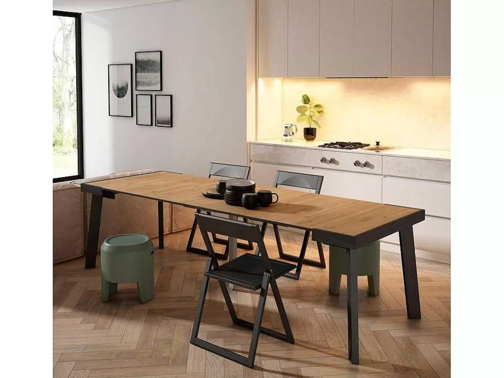 Consola*Skraut Home Mesa Consola Extensivel, 260, Para 12 Péssoas, Pés De Madeira, Carvahlo