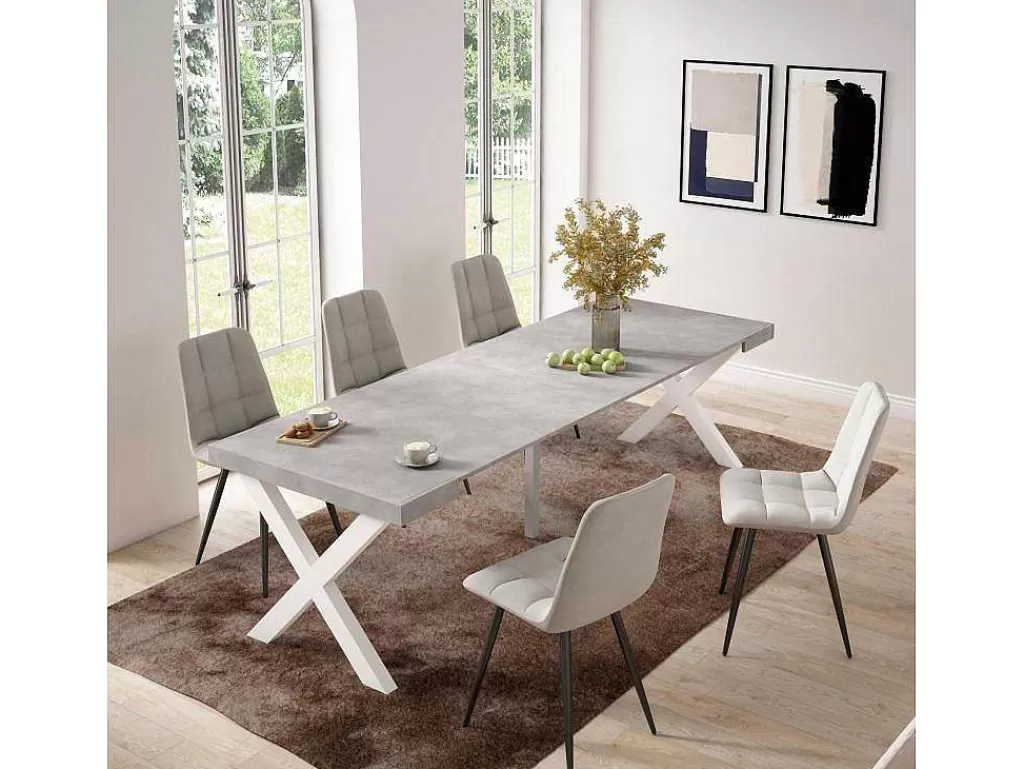 Consola*Skraut Home Mesa Consola Extensivel, 260, Para 12 Péssoas, Pés De Madeira, Cimento