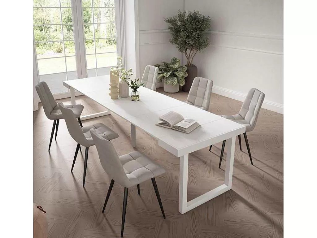 Consola*Skraut Home Mesa Consola Extensivel, 300, Para 14 Péssoas, Pés De Madeira, Branco