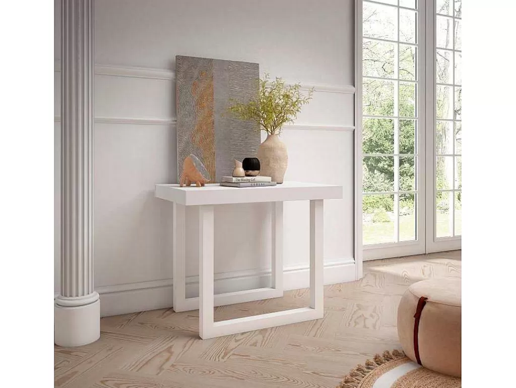Consola*Skraut Home Mesa Consola Extensivel, 300, Para 14 Péssoas, Pés De Madeira, Branco