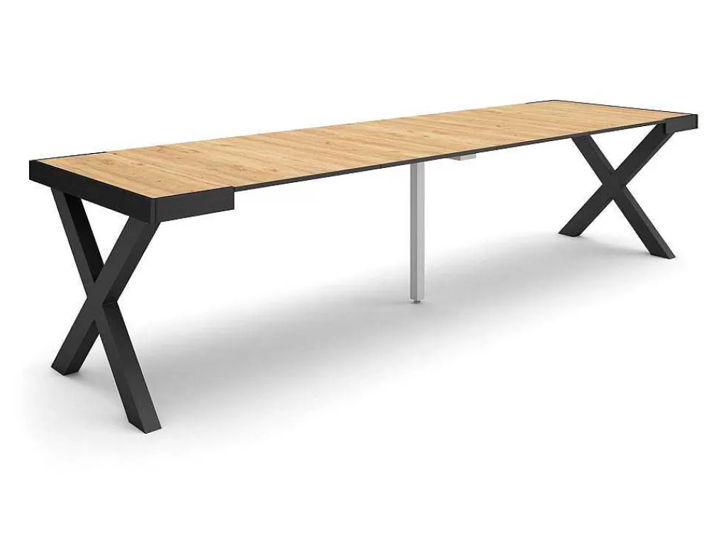 Consola*Skraut Home Mesa Consola Extensivel, 300, Para 14 Péssoas, Pés De Madeira, Carvahlo