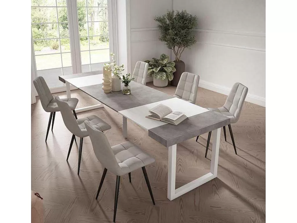 Consola*Skraut Home Mesa Consola Extensivel, 300, Para 14 Péssoas, Pés De Madeira, Cimento