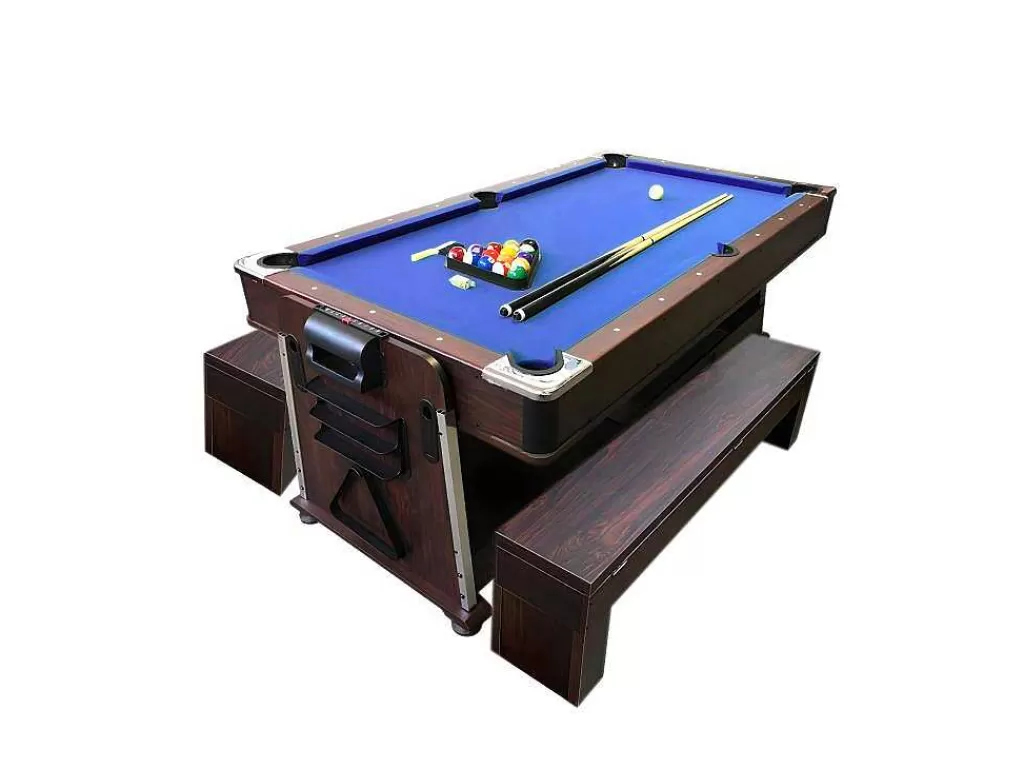 Jogo De Interior*ELITESHOPPING Mesa De Bilhar 7 Pés Multijogo Azul Air Hockey + Ping Pong - Stark Com Bancos