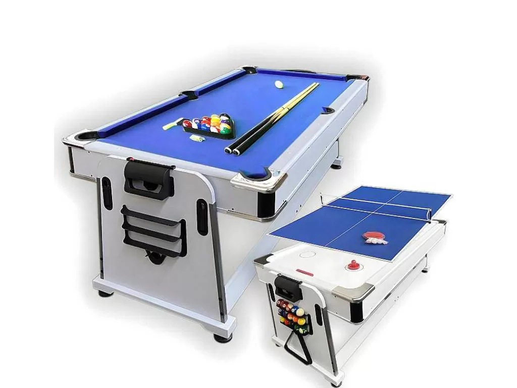 Jogo De Interior*ELITESHOPPING Mesa De Bilhar 7 Pés Multijogo Azul Air Hockey + Ping Pong - Stark White