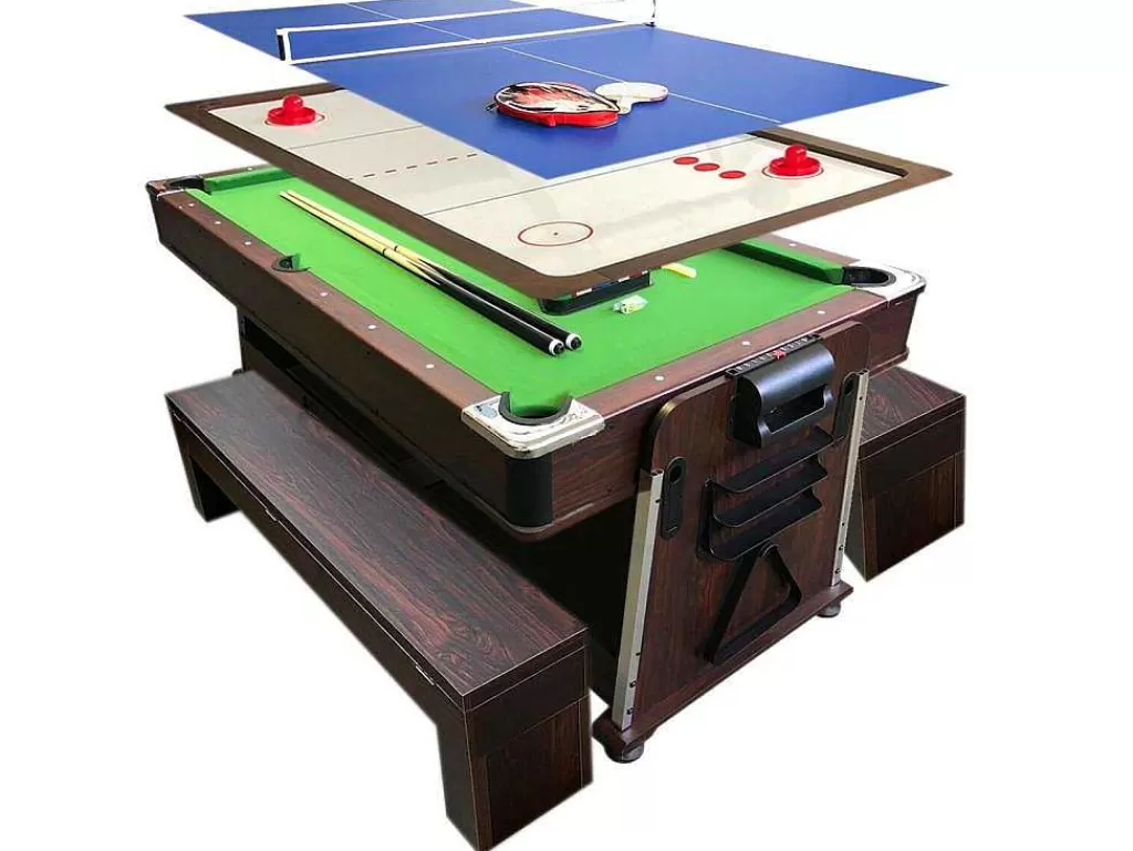 Jogo De Interior*ELITESHOPPING Mesa De Bilhar 7 Pés Multijogo Verde Air Hockey + Ping Pong - Stark Com Bancos
