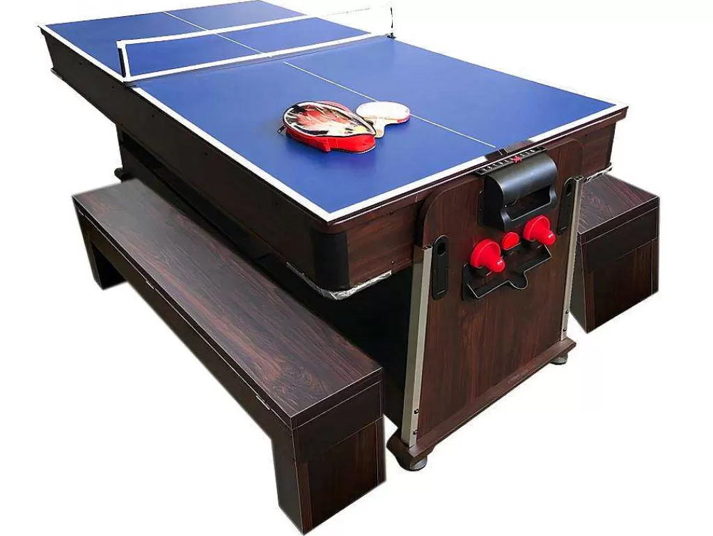 Jogo De Interior*ELITESHOPPING Mesa De Bilhar 7 Pés Multijogo Verde Air Hockey + Ping Pong - Stark Com Bancos