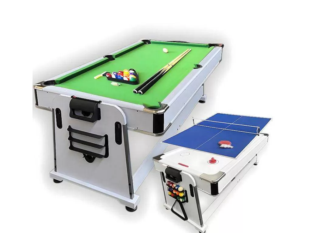 Jogo De Interior*ELITESHOPPING Mesa De Bilhar 7 Pés Multijogo Verde Air Hockey + Ping Pong - Stark White