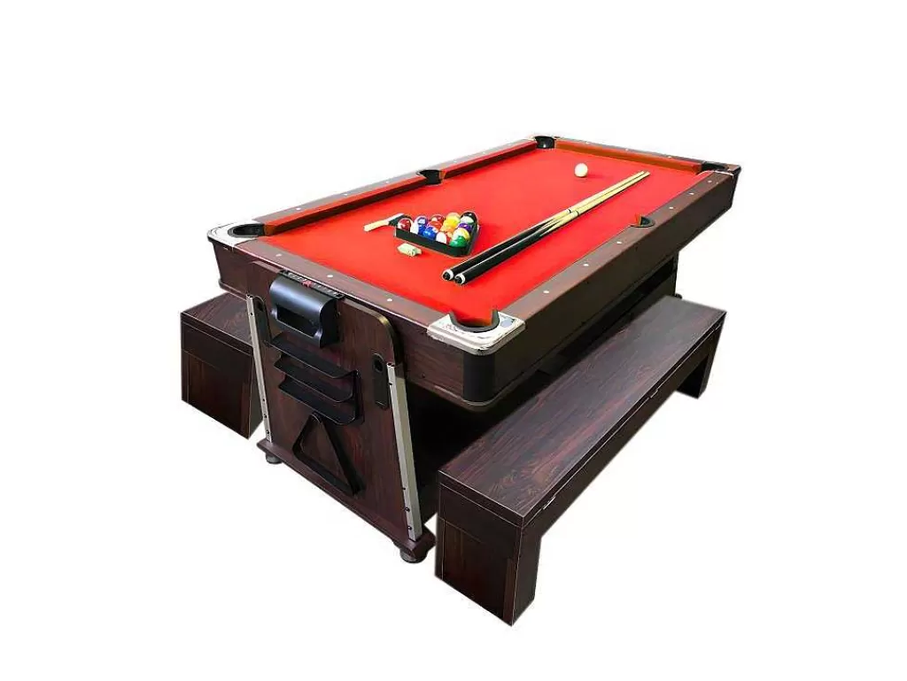 Jogo De Interior*ELITESHOPPING Mesa De Bilhar 7 Pés Multijogo Vermelho Air Hockey + Ping Pong - Stark Com Bancos