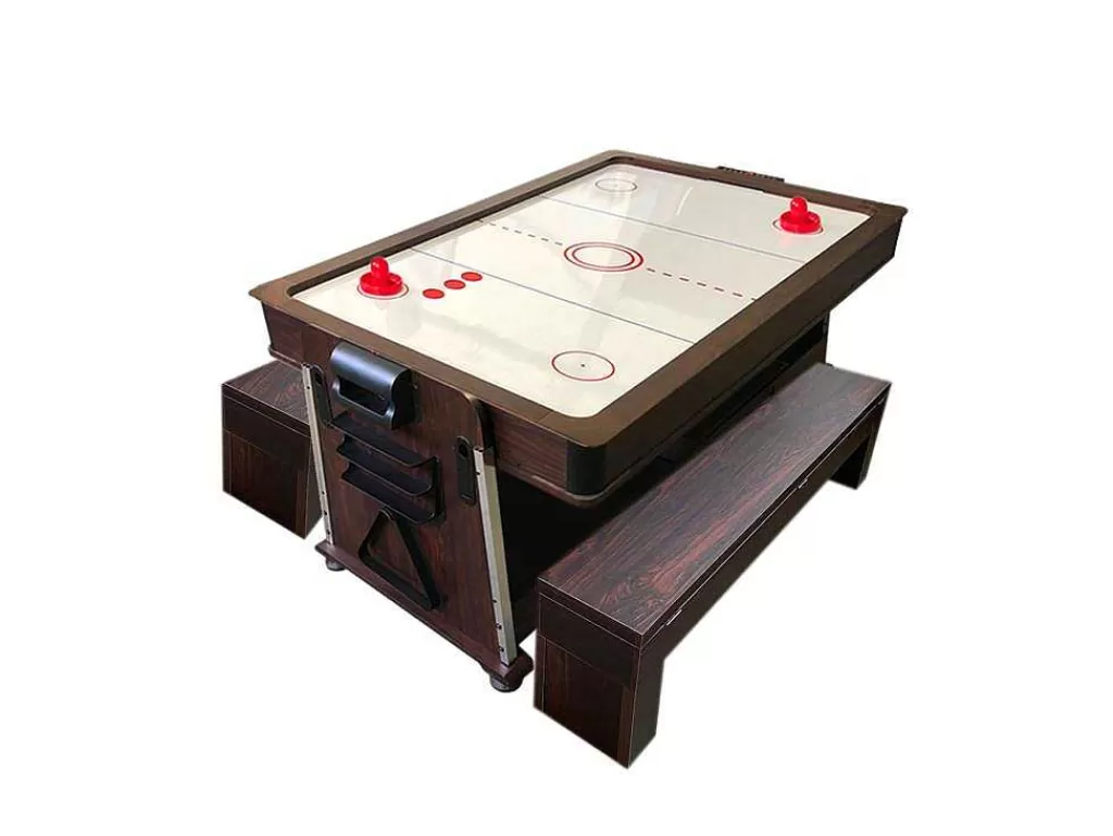 Jogo De Interior*ELITESHOPPING Mesa De Bilhar 7 Pés Multijogo Vermelho Air Hockey + Ping Pong - Stark Com Bancos