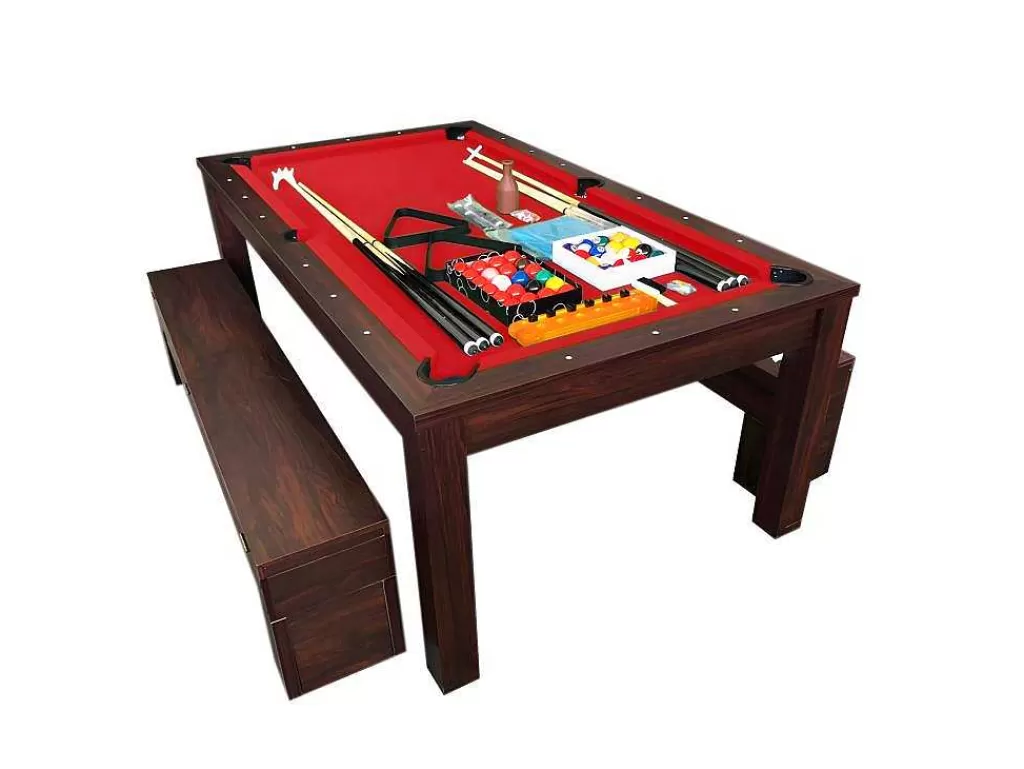 Jogo De Interior*ELITESHOPPING Mesa De Bilhar 7 Pés Vermelho Conversivel En Mesa Com Bancos Etna