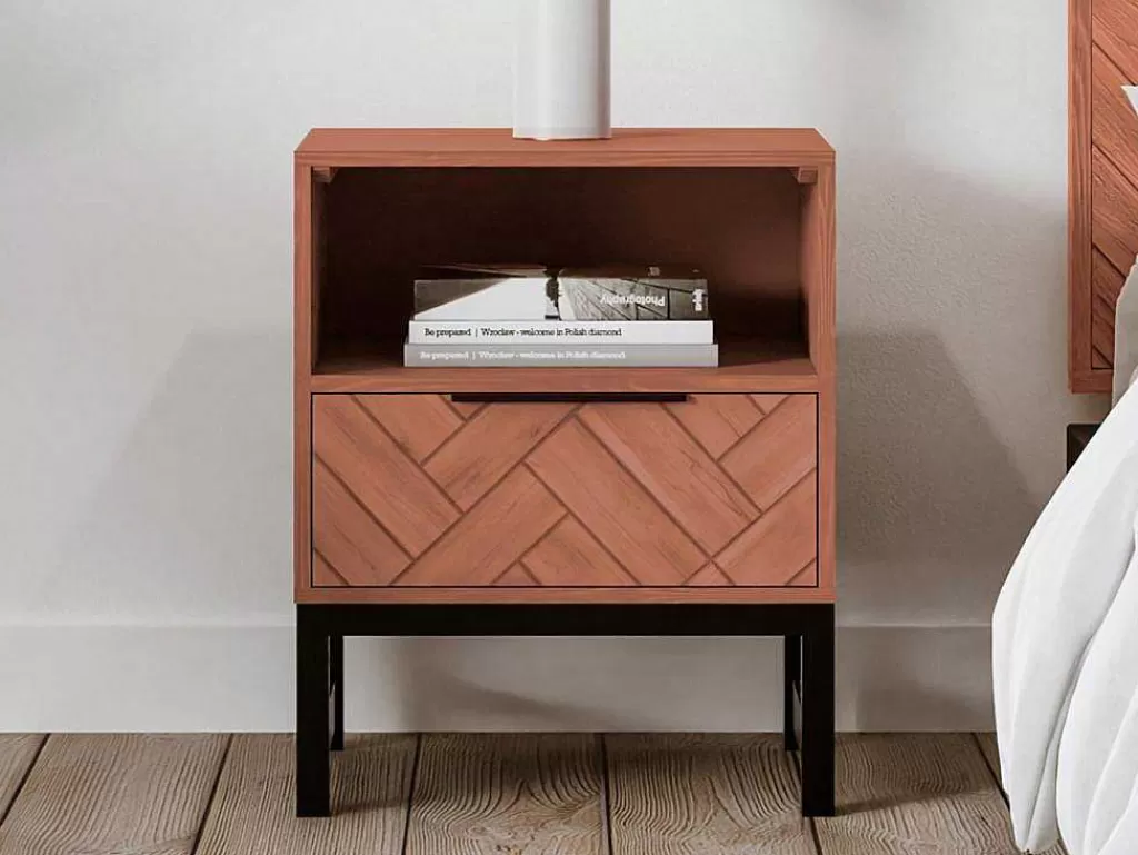 Mesa De Cabeceira*Vente-unique Mesa De Cabeceira 1 Gaveta E 1 Nicho, Madeira De Acacia E Metal, Natural E Preto - Vedila