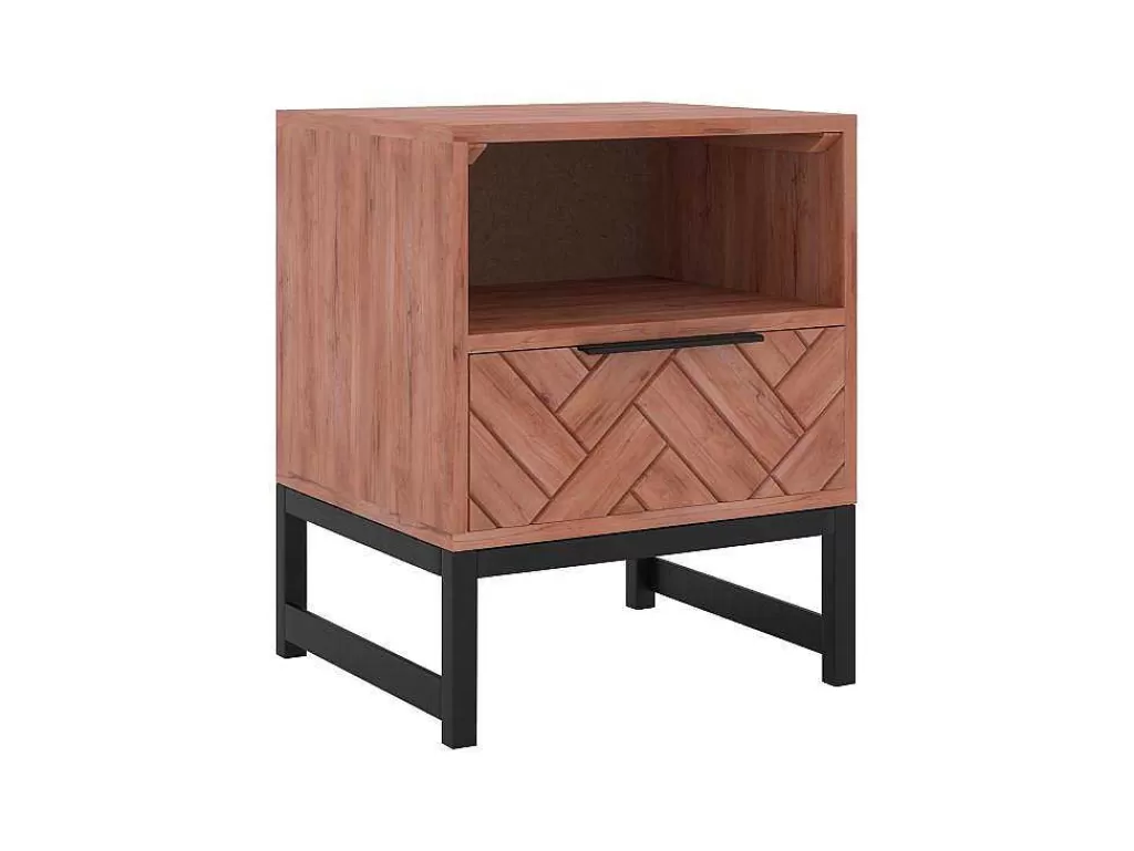 Mesa De Cabeceira*Vente-unique Mesa De Cabeceira 1 Gaveta E 1 Nicho, Madeira De Acacia E Metal, Natural E Preto - Vedila