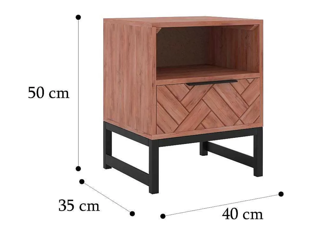 Mesa De Cabeceira*Vente-unique Mesa De Cabeceira 1 Gaveta E 1 Nicho, Madeira De Acacia E Metal, Natural E Preto - Vedila