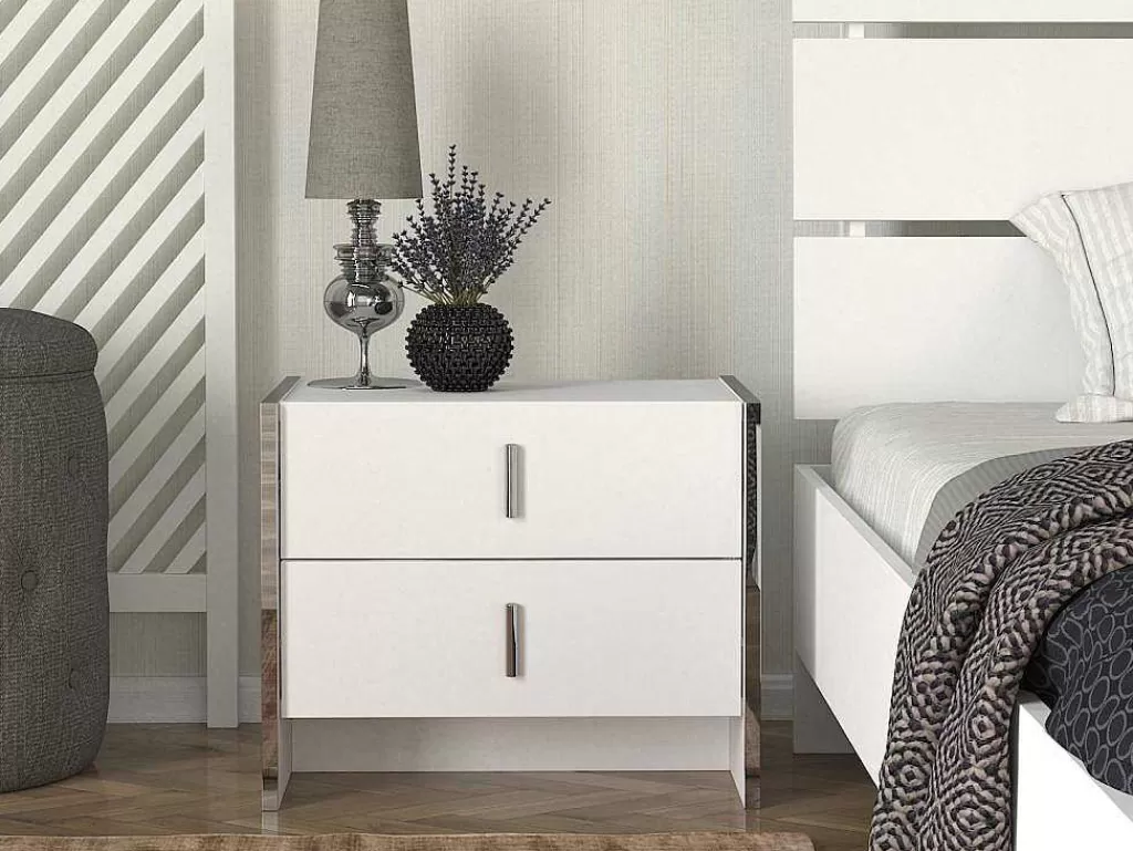 Mesa De Cabeceira*Vente-unique Mesa De Cabeceira 2 Gavetas Branco - Cadeba