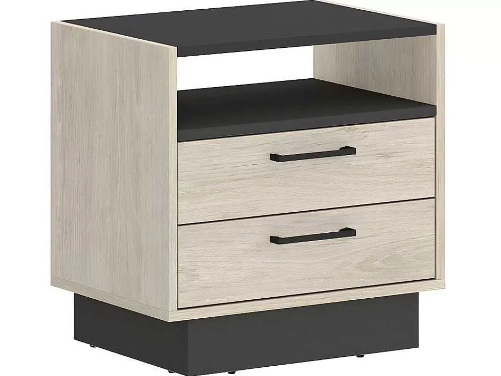 Mesa De Cabeceira*Vente-unique Mesa De Cabeceira 2 Gavetas E 1 Nicho Cor Natural E Antracite - Leandre