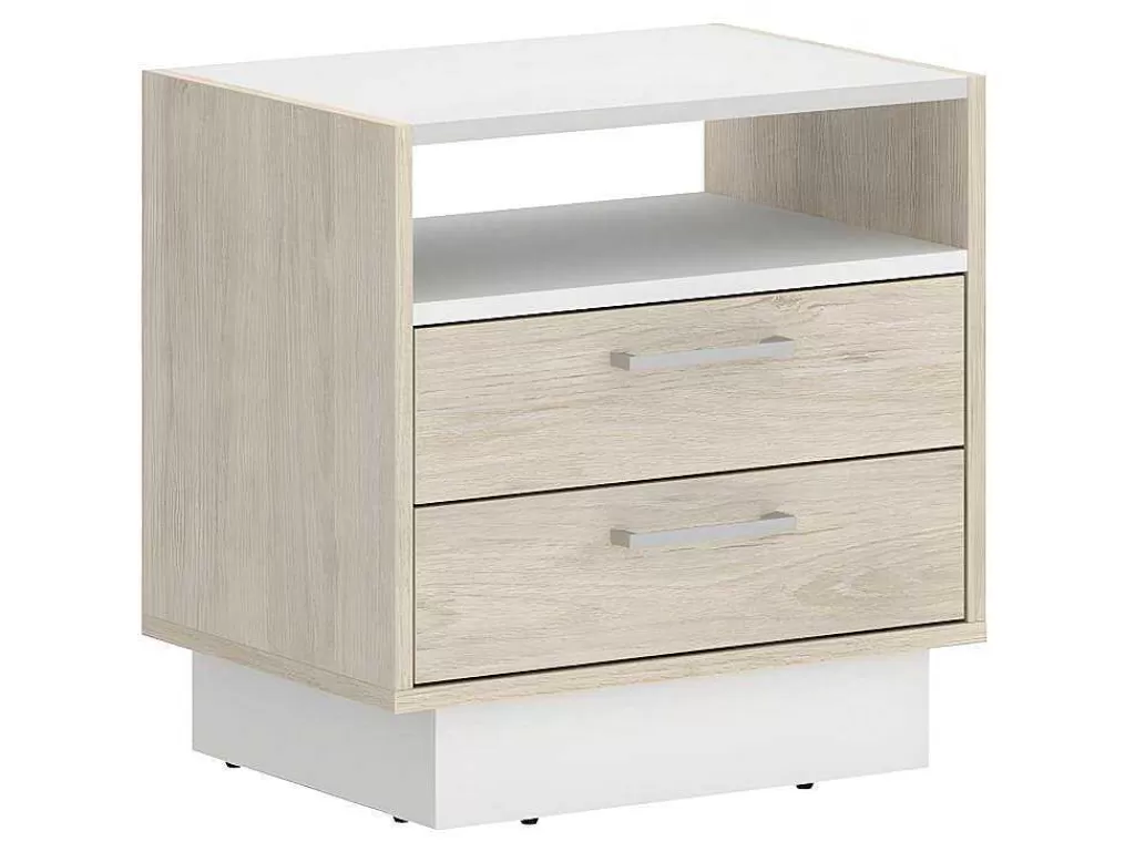 Mesa De Cabeceira*Vente-unique Mesa De Cabeceira 2 Gavetas E 1 Nicho Cor Natural E Branco - Leandre