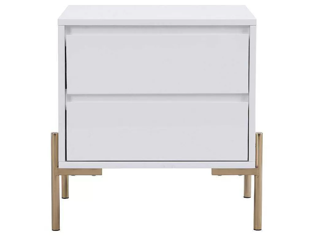 Mesa De Cabeceira*PASCAL MORABITO Mesa De Cabeceira 2 Gavetas Mdf E Metal Lacado A Branco E Dourado - Korasa