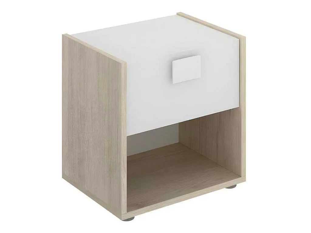 Móvel Para Quarto De Crianças*Vente-unique Mesa De Cabeceira Com 1 Gaveta E 1 Nicho Disponivel Em Carvalho E Branco - Sonia