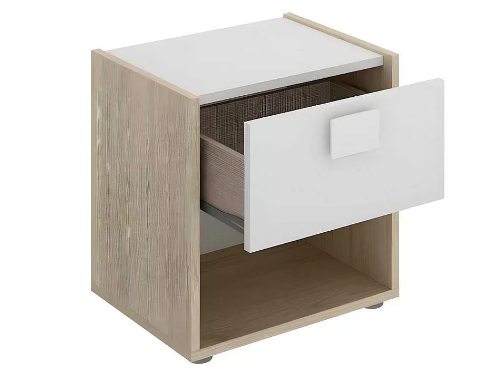 Móvel Para Quarto De Crianças*Vente-unique Mesa De Cabeceira Com 1 Gaveta E 1 Nicho Disponivel Em Carvalho E Branco - Sonia