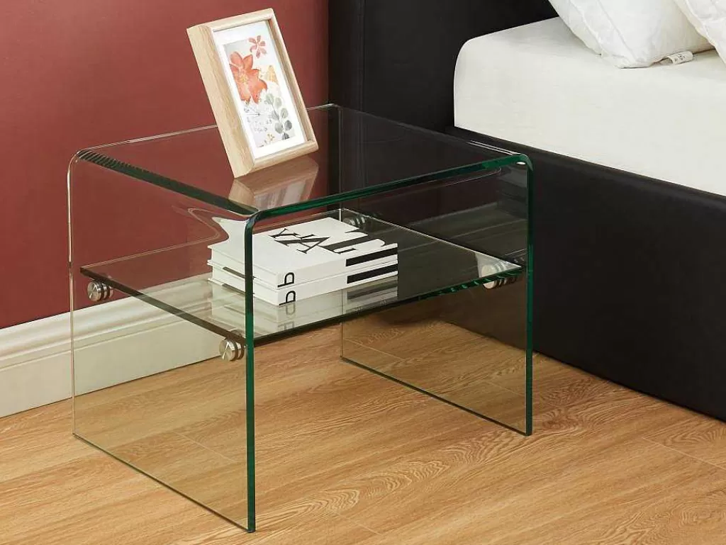 Mesa De Cabeceira*Vente-unique Mesa De Cabeceira Com 1 Nicho Em Vidro Temperado - Stileos